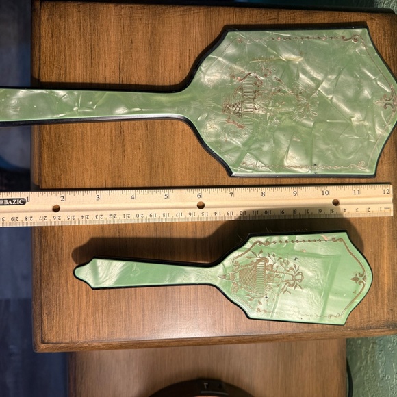 Antique celluloid vanity set , mirror and brush , main image 5